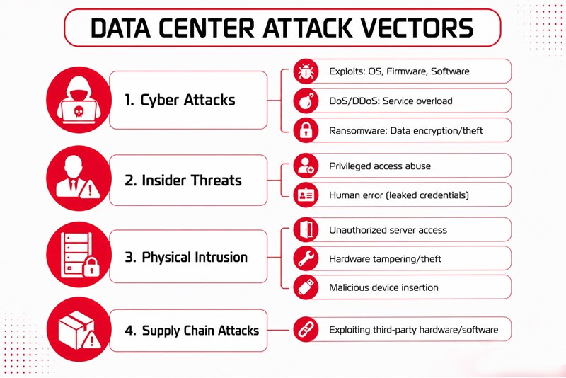 In what ways can hackers attack a Data Center?