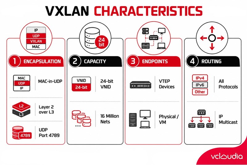 What are the characteristics of VXLAN?
